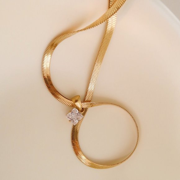 #NEW 18K Gold Plated 2CT Princess Cut Diamond Flat Herringbone Necklace - Picture 5 of 5